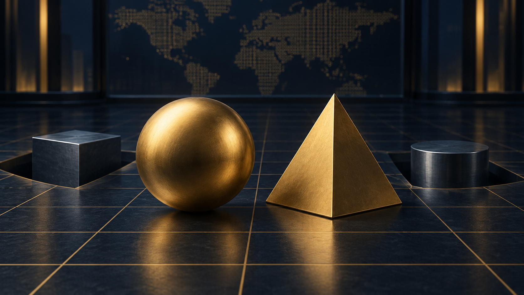 Editorial illustration of a dark institutional archive and a stream of unmarked metallic tokens, representing ETF flows and live Bitcoin spot-market activity.