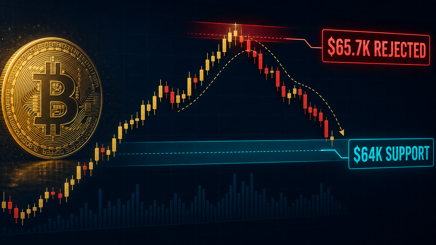 Bitcoin rolled over from the upper-$65K zone and is leaning back on $64K support
