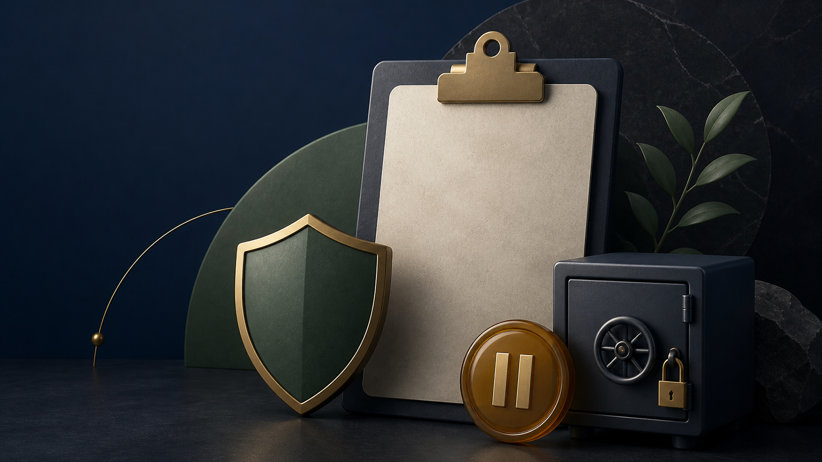 Editorial illustration of a bot safety checklist with a shield, pause control, and locked vault.